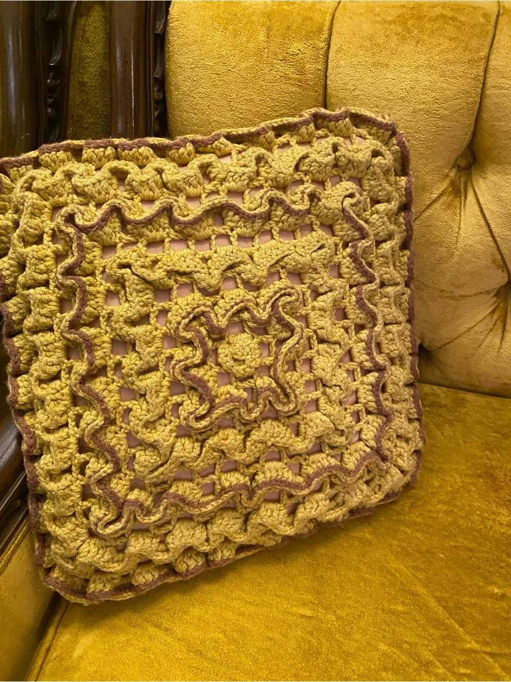 Handmade Mustard  Golden Crochet Pillow Cover